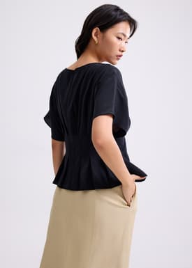 Mariko Boat Neck Peplum Kimono Blouse