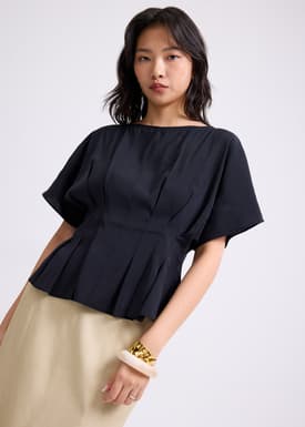 Mariko Boat Neck Peplum Kimono Blouse