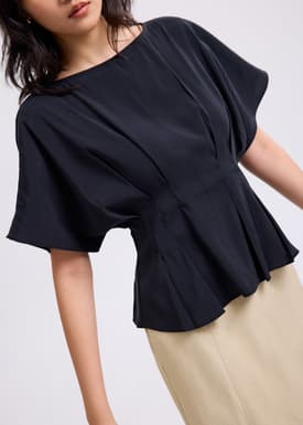 Mariko Boat Neck Peplum Kimono Blouse