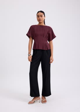 Mariko Boat Neck Peplum Kimono Blouse