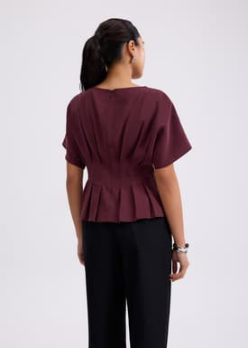 Mariko Boat Neck Peplum Kimono Blouse