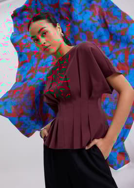 Mariko Boat Neck Peplum Kimono Blouse