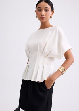 Mariko Boat Neck Peplum Kimono Blouse