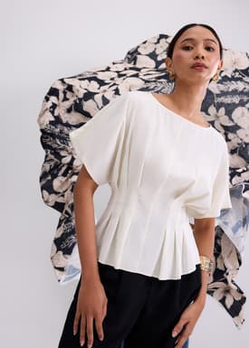 Mariko Boat Neck Peplum Kimono Blouse