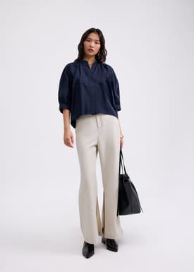 Meiying Relaxed Poplin Mandarin Collar Shirt