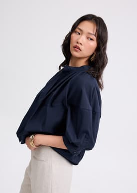 Meiying Relaxed Poplin Mandarin Collar Shirt