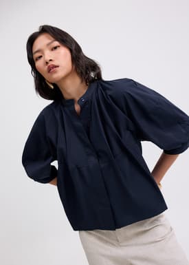 Meiying Relaxed Poplin Mandarin Collar Shirt