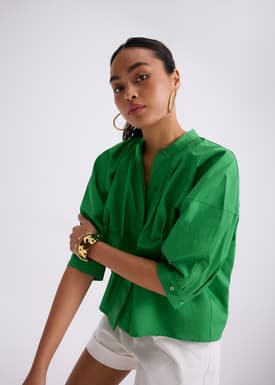 Meiying Relaxed Poplin Mandarin Collar Shirt
