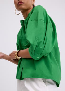 Meiying Relaxed Poplin Mandarin Collar Shirt