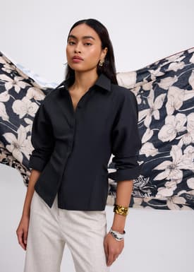 RuchedReady® Lily Cinch Waist Collared Shirt