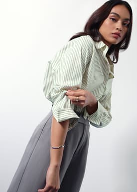 RuchedReady® Riley Striped Button Down Shirt