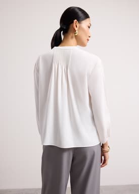 Chea Lace Trim Pintuck Button Down Blouse