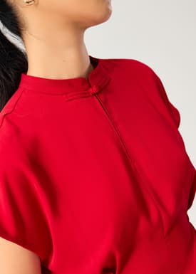 Ming Side Elastic Mandarin Collar Blouse