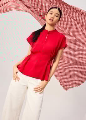 Ming Side Elastic Mandarin Collar Blouse