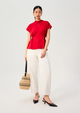 Ming Side Elastic Mandarin Collar Blouse