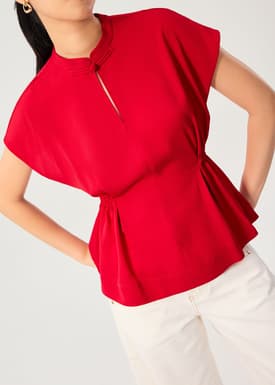 Ming Side Elastic Mandarin Collar Blouse