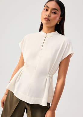 Ming Side Elastic Mandarin Collar Blouse