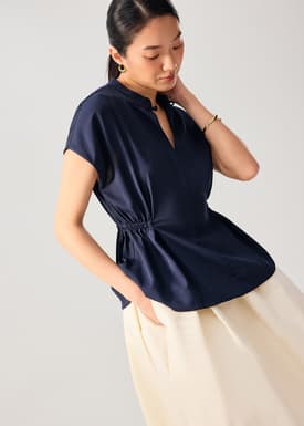 Ming Side Elastic Mandarin Collar Blouse