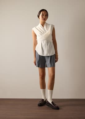 Ziyi Poplin Front Wrap Mandarin Collar Shirt