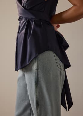 Ziyi Poplin Front Wrap Mandarin Collar Shirt