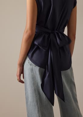 Ziyi Poplin Front Wrap Mandarin Collar Shirt