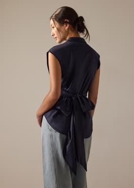 Ziyi Poplin Front Wrap Mandarin Collar Shirt