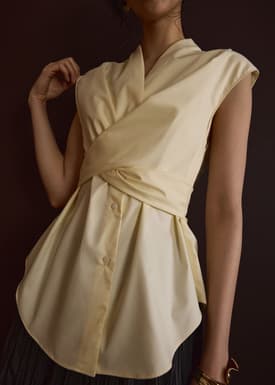 Ziyi Poplin Front Wrap Mandarin Collar Shirt