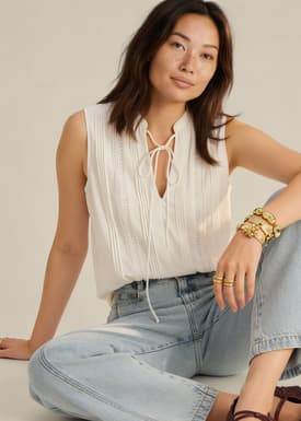 Ella Pintuck Blouse With Lace Trim