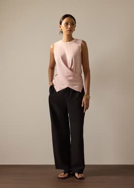 Tasya Knit Cross Over Round Neck Tank Top