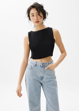 Dez Pleated Boat Neck Crop Top