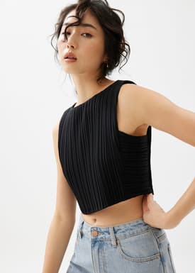 Dez Pleated Boat Neck Crop Top