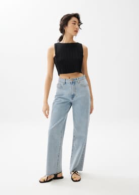Dez Pleated Boat Neck Crop Top