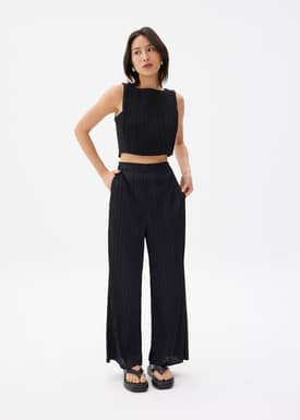 Dez Pleated Boat Neck Crop Top