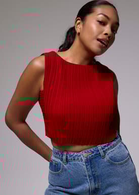 Dez Pleated Boat Neck Crop Top