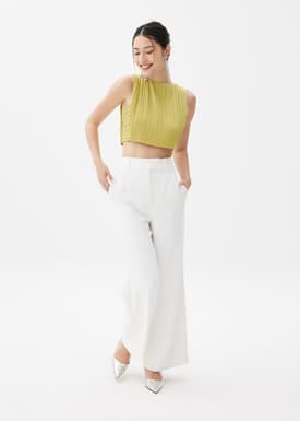 Dez Pleated Boat Neck Crop Top