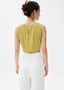 Dez Pleated Boat Neck Crop Top