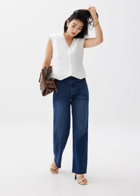 Anya Shoulder Padded Linen Tailored Vest