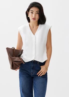 Anya Shoulder Padded Linen Tailored Vest