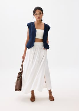 Anya Shoulder Padded Linen Tailored Vest