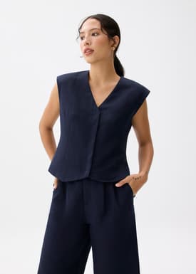 Anya Shoulder Padded Linen Tailored Vest