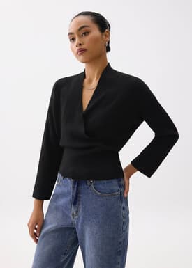 Emiko Relaxed Knit V-neck Wrap Top