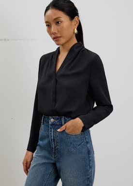 RuchedReady® Ada V-neck Satin Wrap Blouse