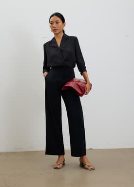 RuchedReady® Ada V-neck Satin Wrap Blouse