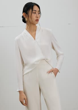 RuchedReady® Ada V-neck Satin Wrap Blouse