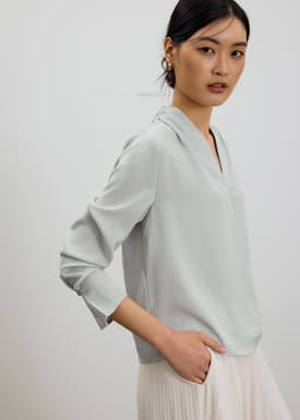 RuchedReady® Ada V-neck Satin Wrap Blouse