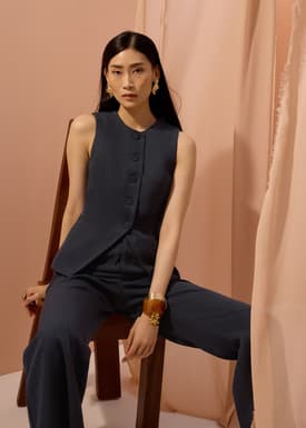 Padma Textured Round Neck Long Vest Top