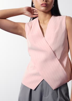 Mae Tailored Pinstripe Cross Over Top