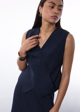 Mae Tailored Pinstripe Cross Over Top