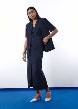 Mae Tailored Pinstripe Cross Over Top