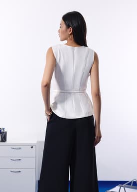 Jiang Belted Panelled Round Neck Peplum Top